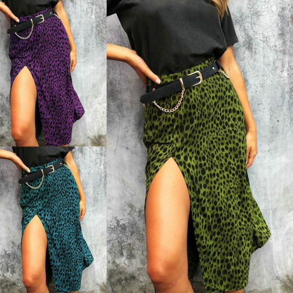 

skirts women's high waist leopard skirt chiffon for women split green print female casual summer, Black