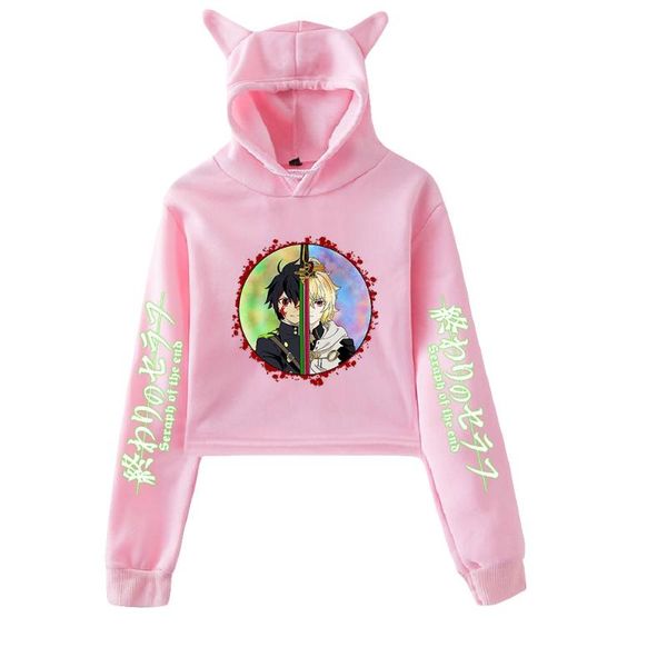 

men's hoodies & sweatshirts seraph of the end print cat cropped girl long sleeve hooded pullover crop sweet loose tide hoodie kawaii ki, Black