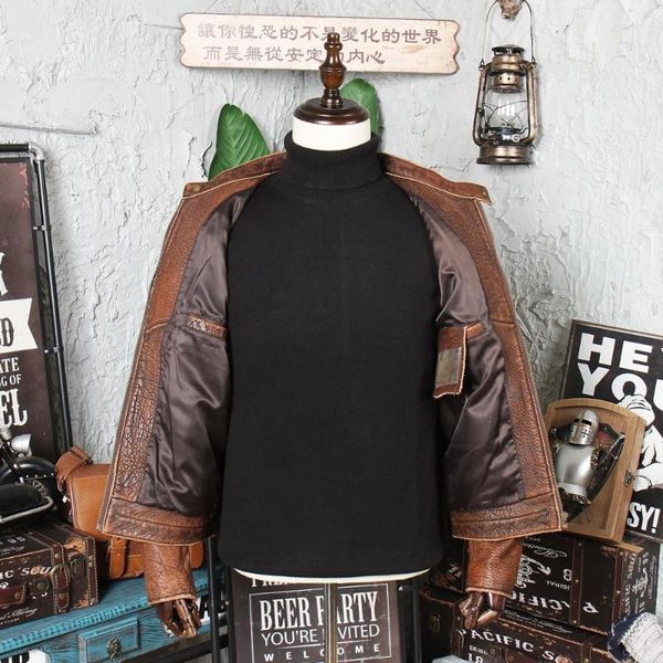 

men's leather & faux vintage 2021 brown american style motorcycle jacket men large size 5xl genuine cowhide autumn slim fit biker', Black
