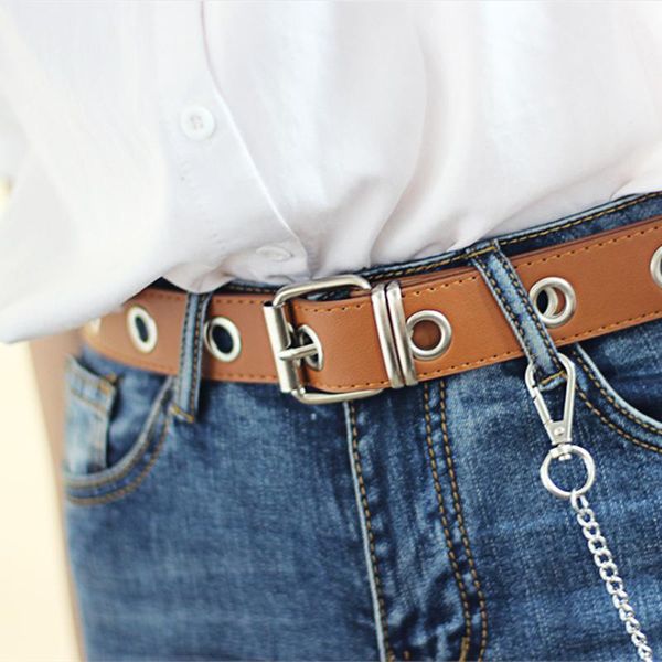 

pu leather harness belts silver pin buckle metal waistband brown women leisure jeans chain ladies concave shape belt black, Black;brown