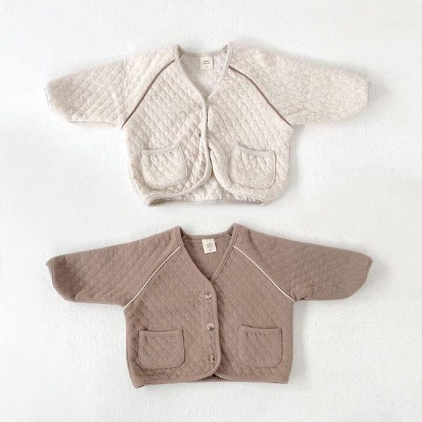

jackets children cotton coat double pocket retro plaid jacket boys girls winter warm quilted outerwear autumn baby clothing, Blue;gray