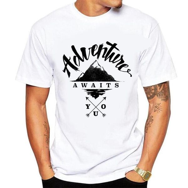 

men's t-shirts 2021 casual t-shirt funny print adventure awaits you black on light t shirt fashion brand summer white short sleeve top, White;black