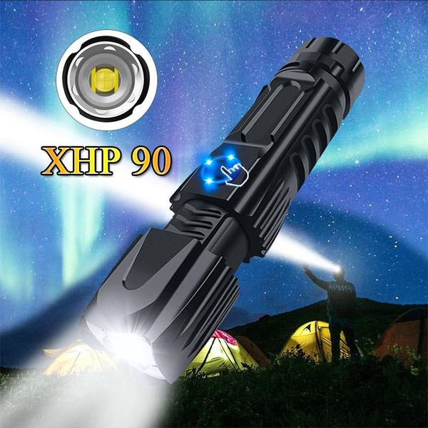 

most powerful xhp90 led xhp70.2 tactical waterproof torch smart chip control with bottom attack cone by 26650 battery flashlights torches