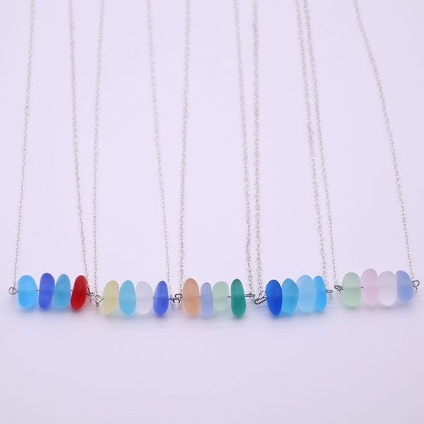 

pendant necklaces 4pcs 9-12mm sea glass necklace with silver color natural for women christmas gift beach jewelry