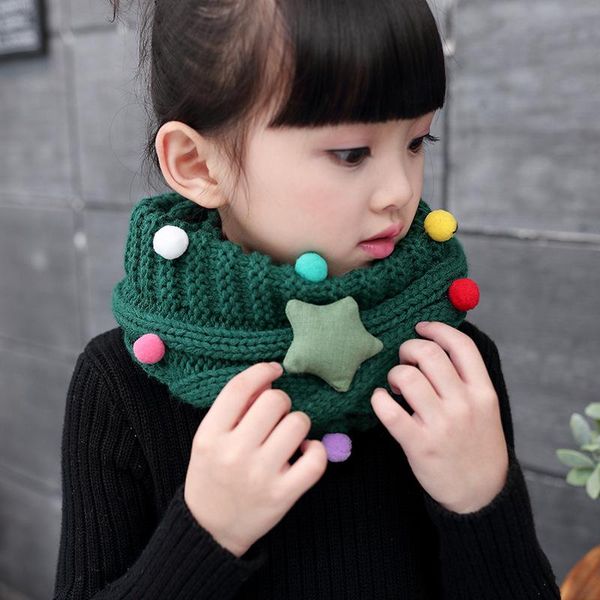

scarves & wraps 2021 autumn winter boy's girl's knitted circle wool scarf shawl wrap starwinter warm collar kids cute, Red;brown