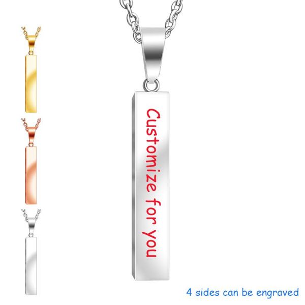 

pendant necklaces mylongingcharm personalized bar necklace,5x29mm name cuboid necklace,steel gold rosegold necklace, Silver