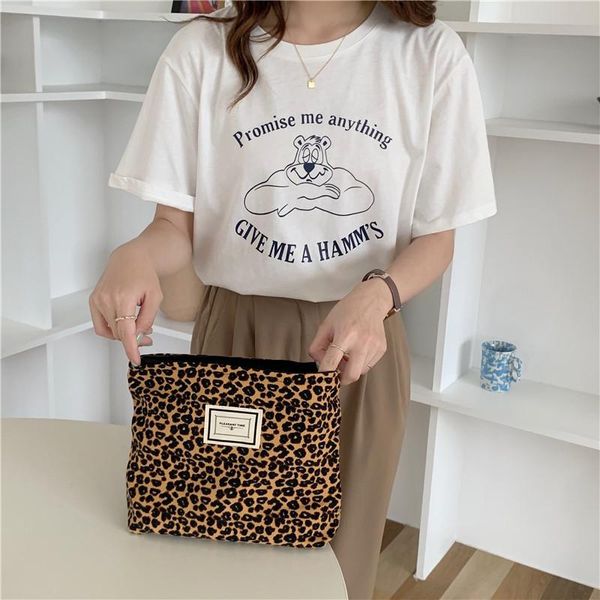 Kosmetische Taschen Hüllen Leopard Frauen Bag Toytries Organisieren Lagerung Travel Clutch Corduroy Weibliche Große Kapazität Reißverschluss Makeup