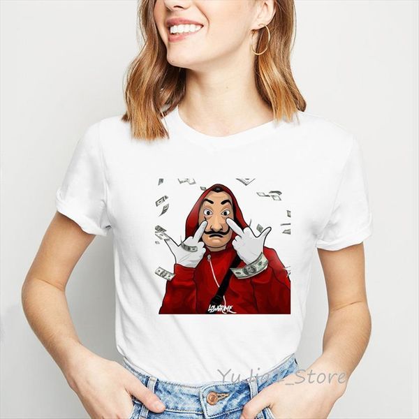 

funny design clothes la casa womens t shirts de papel camiseta mujer money heist tees tv series femme, White