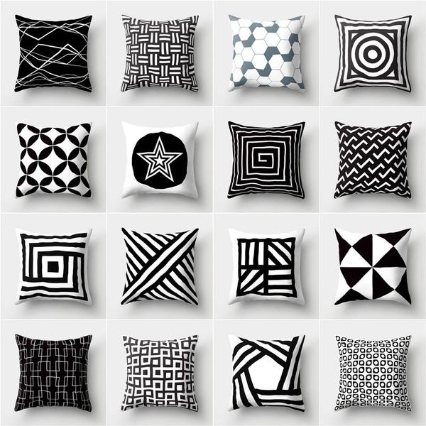 

geometric simple decorative pillowcase polyester printed sofa cushion cover car office chair pillow lumbar cushion/decorative