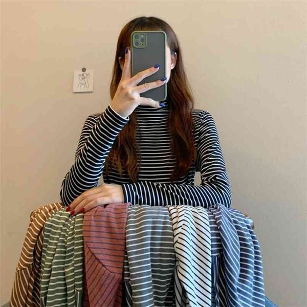 

wwenn womens clothing tshirt long sleeve slim korean style cotton women t-shirt basic autumn winter turtlenec t shirt femme 210507, White