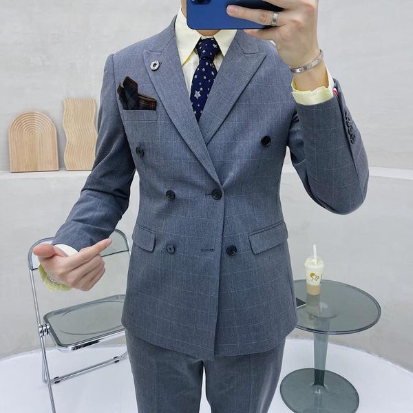 

men's suits & blazers (blazer+vest+pants) british mens classic pinstripe casual 3 pieces men slim for groom wedding tuxedo clothing, White;black