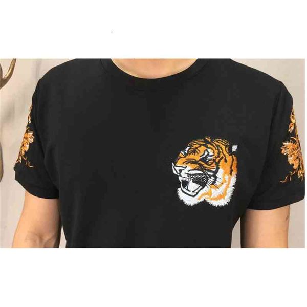 

men's tracksuits european style summer mark net casual red sleeve short suit embroidered tiger head fashion two piece together, Gray
