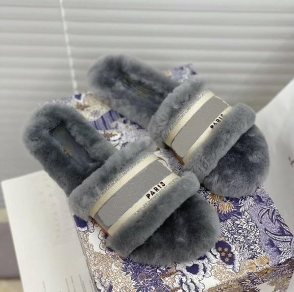 

autumn winter luxury designer women fur slipper antiskid home flats scuffs sandals slippers mocassin ins slides rtsjrsj, Black