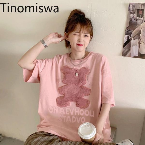 

women's t-shirt tinomiswa bear pattern t shirt women o neck short sleeve korean style casual loose chic tshirts summer tees camisetas, White