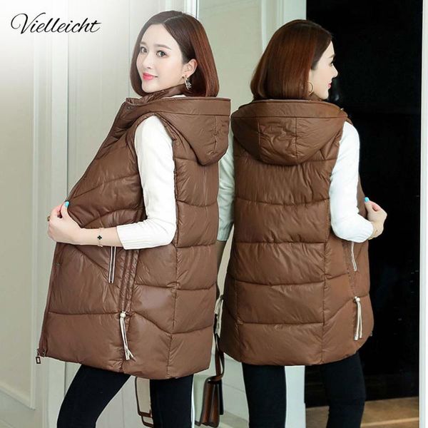 

women's vests vielleicht 2021 women winter vest waistcoat long sleeveless jacket hooded down cotton warm female, Black;white