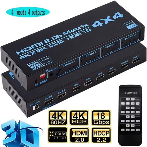 

audio cables & connectors matrix switch 4x4, 4k switcher splitter 4 in out box with edid extractor and ir remote control