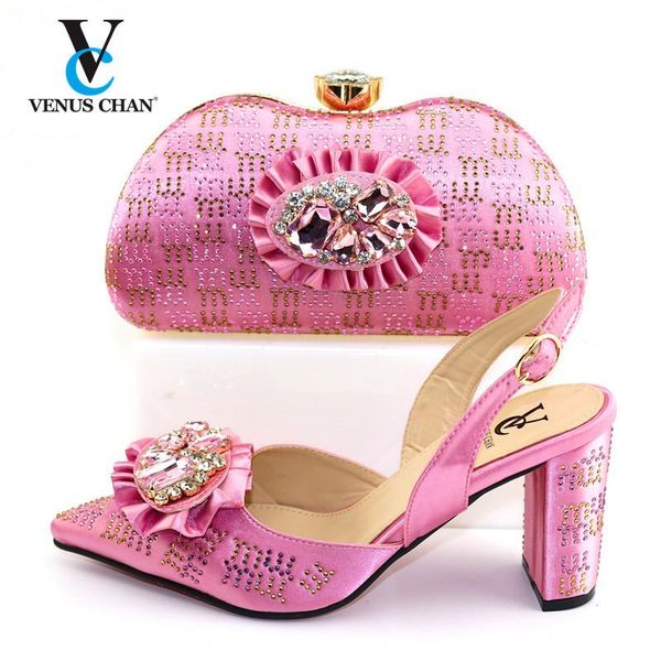 

dress shoes 2021 pink color nigerian design and bags to match set italian women wedding sets with shinning crystal, Black