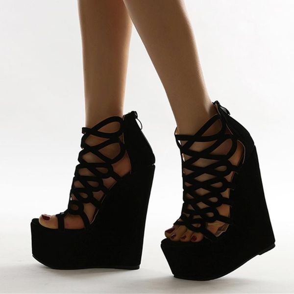 

sandals women high heels hollow up platform heeled zipper fashion sandal wedges dress shoes summer boots open toe, Black