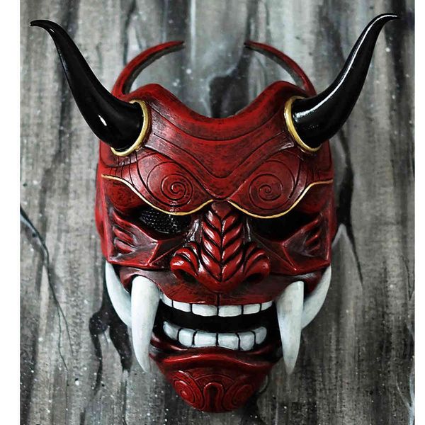 

red prajna mask head cover face ghost tusk halloween cosplay props