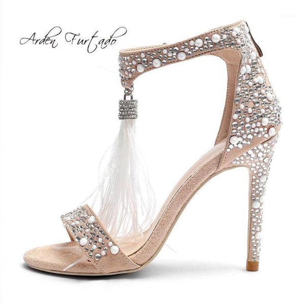 

summer shoes women fringed tassels cover heel back zipper open toe plus size sandals feather wedding high heels 42 431, Black