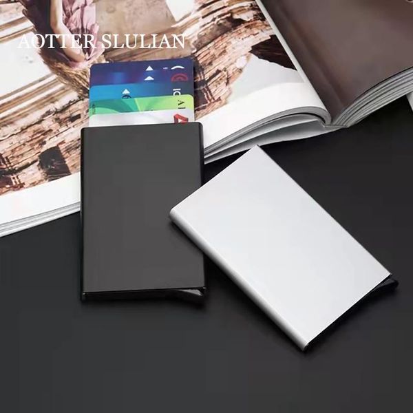 

card holders smart holder business travel wallet rfid anti-theft automatic up bank s cash clip bag men cardholder, Brown;gray