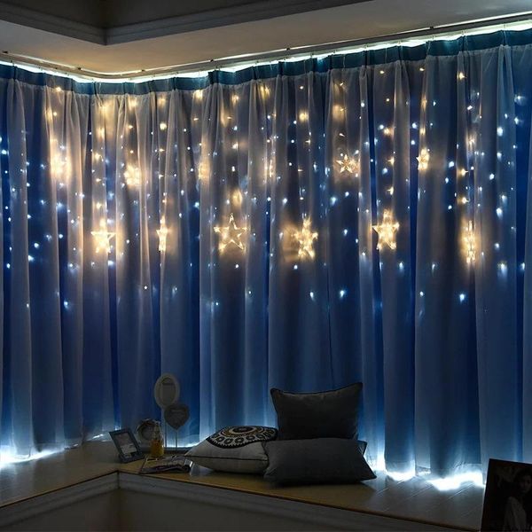 

strings led christmas decorations fairy garland 2.5m star curtain lights holiday party wedding xmas tree balcony window bedroom decor