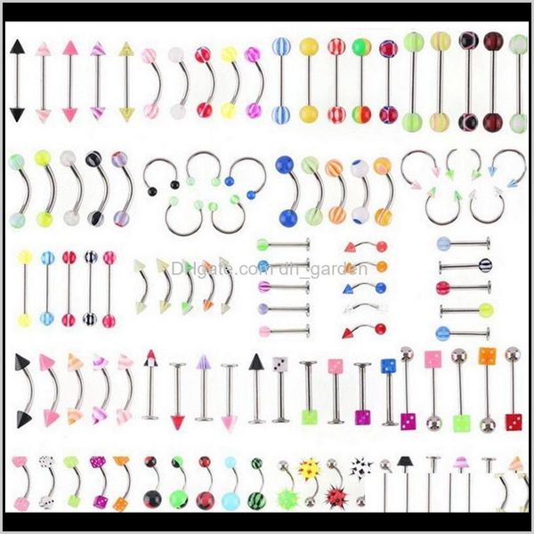 Bell Button Promotion 110Pcs Mixed Modelscolors Set di gioielli per il corpo Resina Sopracciglio Ombelico Pancia Labbro Lingua Piercing al naso Bar Anelli Oz2Nf P9Dgr