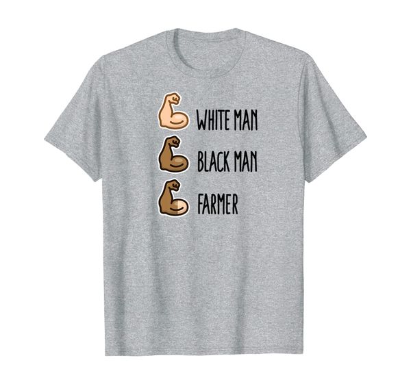

white man black man farmer funny farming biceps emoticon t-shirt, White;black