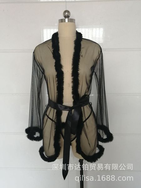 

eliza lingerie bathrobe mesh eyelash lace night pajamas underwear, Black;white