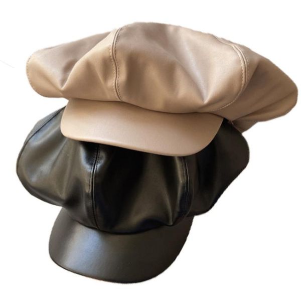 

beanies f42f french style painters hat pu leather beret solid plain causal beanie