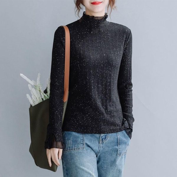 

women's sweaters women long sleeve knitted pullovers arrival 2021 autumn simple style ruffled collar flare female casual sweater s2501, White;black