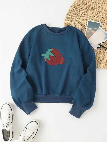 

strawberry print thermal pullover s35y#, White;black