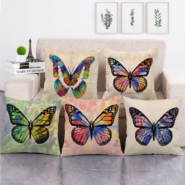 Bella farfalla stampata fodere per cuscini decorativi per la casa federe 45x45 cm lino sedile posteriore biancheria da letto decor farfalla federa T500833