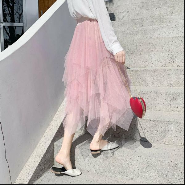 

irregular tulle summer casual party womens skirt club wear petticoat ball gown, Black