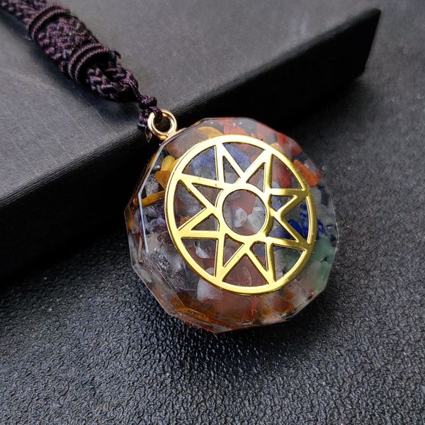 

braided chakra reiki crystals healing stone pendant necklace seven chakras symbols energy balancing polished natural stones decoration jewel, Silver