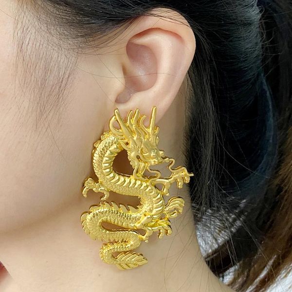 

dragon women girls stud earrings exaggerated modern fashion hanging earring punk gold tone firery unique big jewelry, Golden;silver