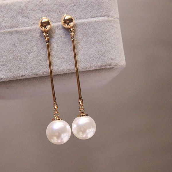 

dangle & chandelier temperament long tassel simulated pearl drop earrings for women gift korean jewelry gold color pendientes fashion, Silver