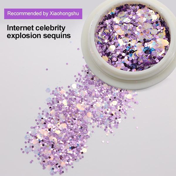 

nail glitter 6 box/set big shining sequins chameleon burst laser hexagonal accessories, Silver;gold