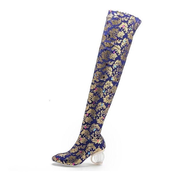 

boots hello elegant women winter thigh high flexible boots weird style toe heels round blue foot drerss women's shoes size eua 4-10.5 a, Black