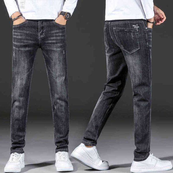 

autumn 2021 korean slim fit jeans men's elastic friendly youth versatile long pants, Blue