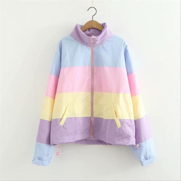 

women's down & parkas 2021 rainbow contrast short bread winter zipper pockets jacket women parka casual patchwork fuffy female, Black