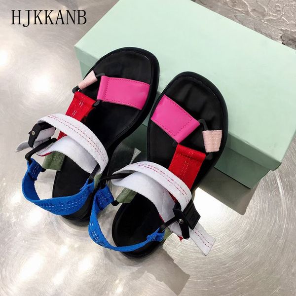

summer new couple flat open toe solid color beach shoes ankle strap buckle runway leisure vacation sandals 80% off outlet online sale, Black