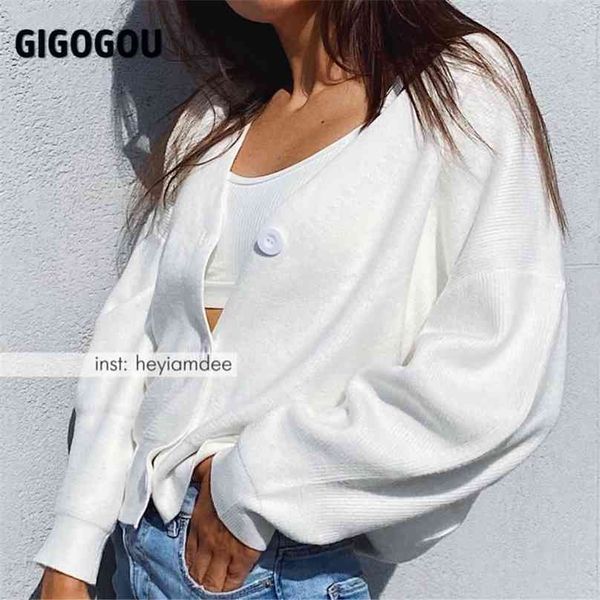 

gigogou knit sweater women autumn female casual long sleeve button cardigan knitted sweaters coat femme winter warm clothes 210918, White;black