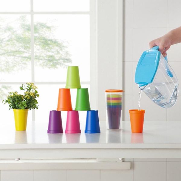 

cups & saucers 7pcs mug plastic reusable picnic travel trendy funny portable rainbow casual simple water cup party kids drink