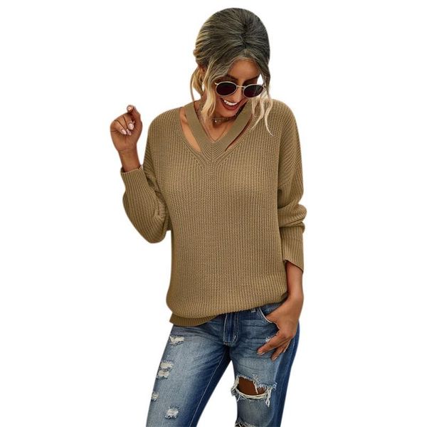 

women's sweather autumn winter female elegant casual loose solid color hollow out v-neck long sleeve knitted pullover sweaters, White;black