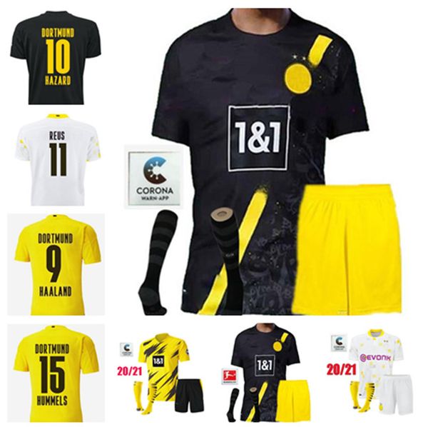 

borussia 20-21dortmund soccer jersey 2021 football shirts bellingham sancho hummels brandt men+kids socks kit, Black;yellow