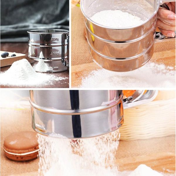 

baking & pastry tools 2pc stainless steel flour sieve cup powder mesh kitchen gadget for cakes hand-screened sugar strainer