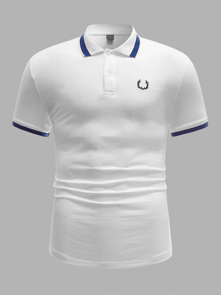 

men antlers print contrast binding polo shirt g0dw#, White;black