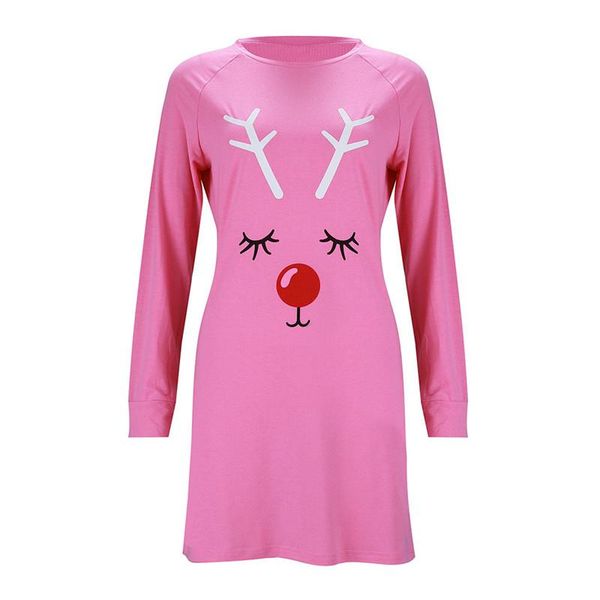 

christmas dresses for women clothes xmas autumn casual cartoon elk print mini dress lady pink loose long sleeve party, Black;gray