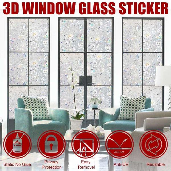 

window stickers 45*200cm 3d frosted glass sticker privacy decorative film non-adhesive static rainbow clings decoration uv blocking